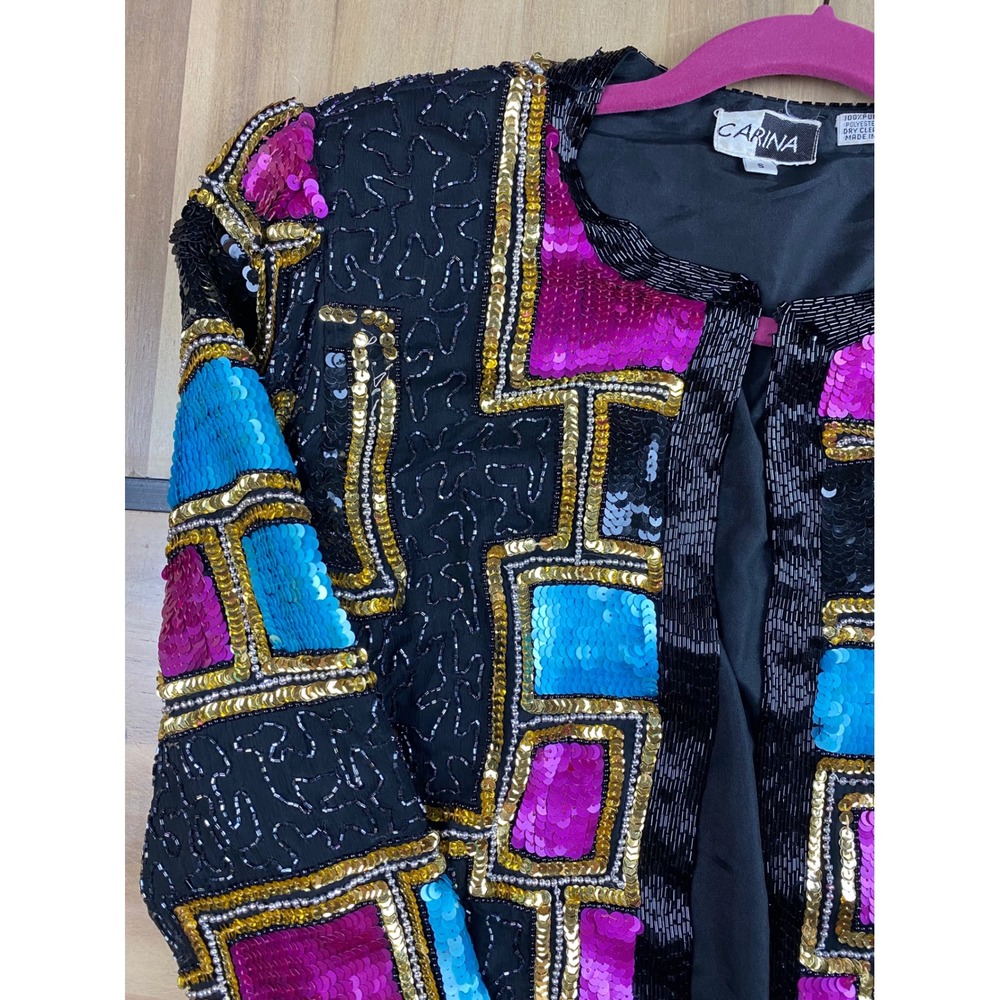 Carina Sequin Beaded Jacket Party Cocktail Evening Coat Small - Picture 3 of 15